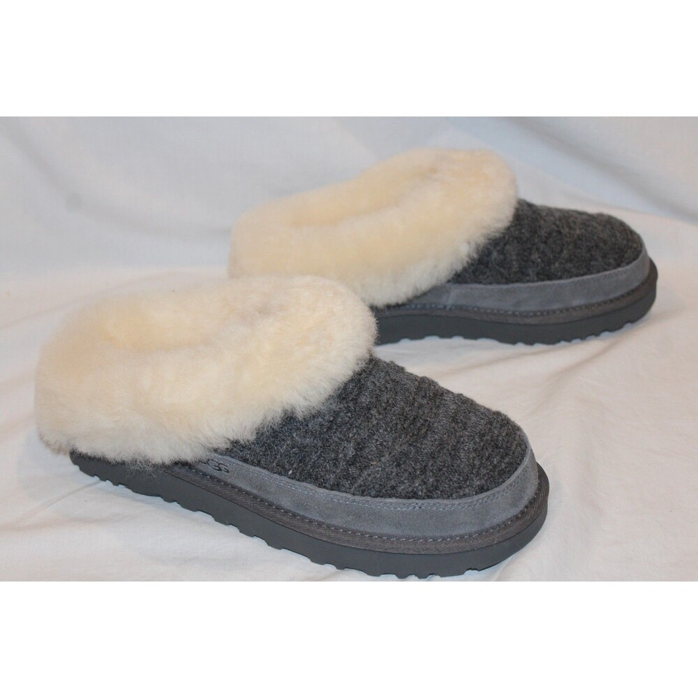 UGG WOMEN'S KNIT SWEATER SHEARLING LINED SLIP‎ ON SLIPPERS GRAY NIB